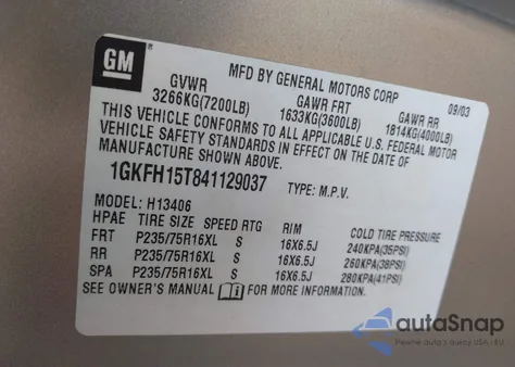 2004 GMC Savana Standard from USA, damaged, VIN 1GKFH15T841129037